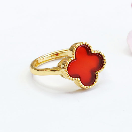 Carnelian four-leaf clover ring chalcedony jewelry MN2040309