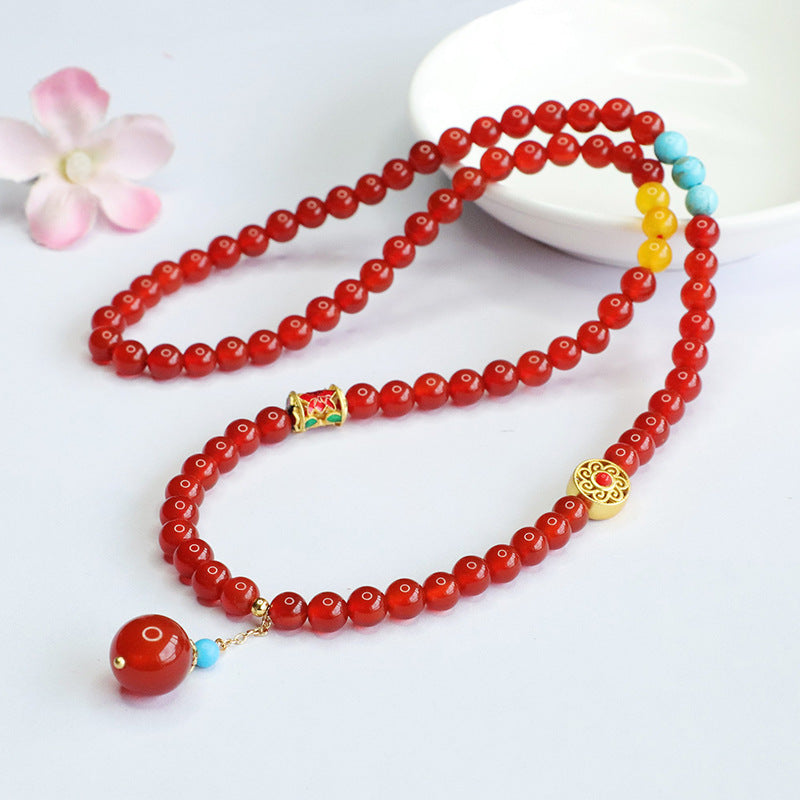 Natural red agate multi-circle bracelet bracelet chalcedony necklace retro MN4062903