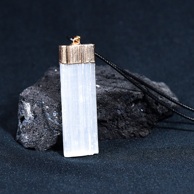 Natural gypsum strip electroplating pendant large quantity spot natural crystal raw stone handmade diy pendant necklace 