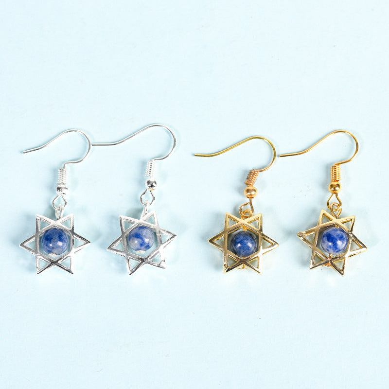 Foreign trade jewelry natural crystal raw stone earrings cute six-pointed star earrings temperament personality sweet earrings 