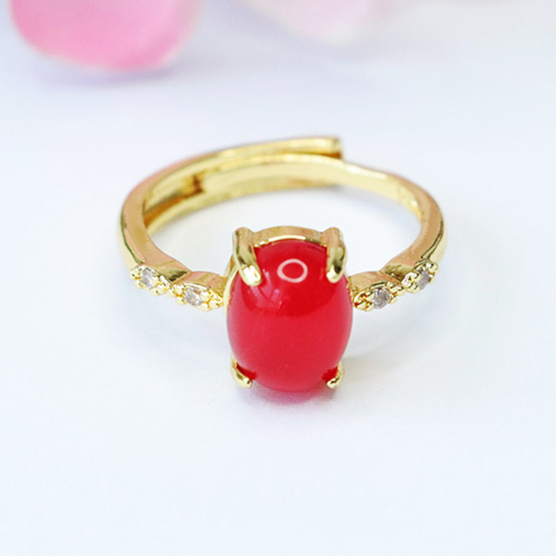 Customized red agate ring, chrysoprase ring, palace style MN3101302