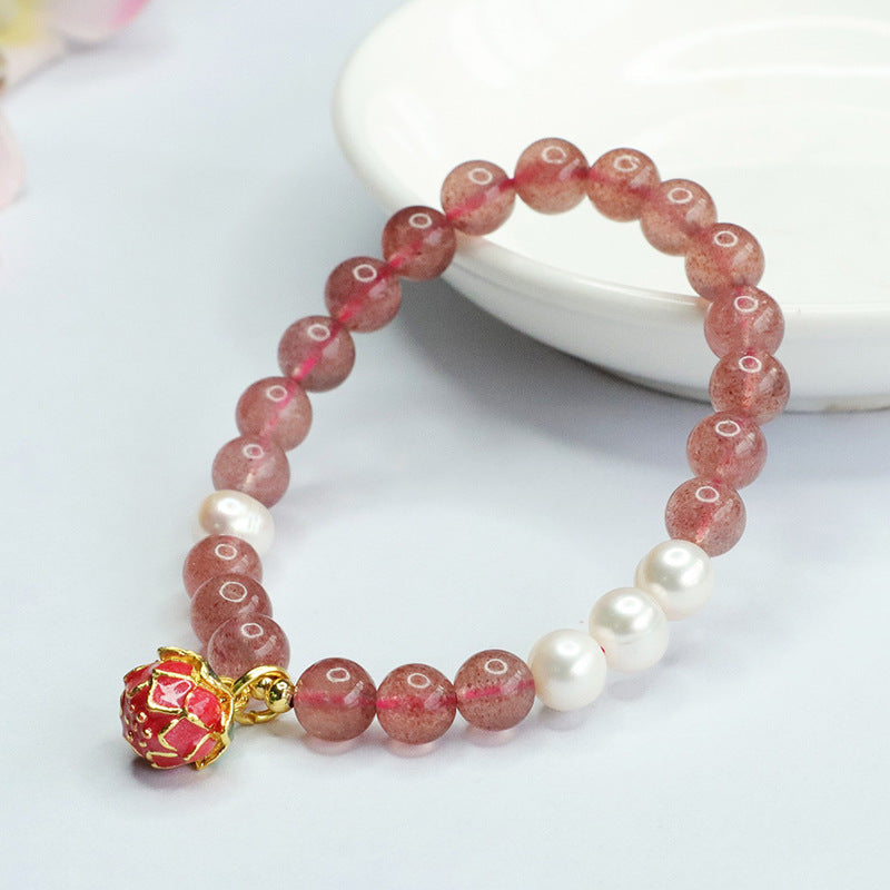 Natural strawberry crystal bracelet red strawberry pearl lotus bracelet for women CB3071803 