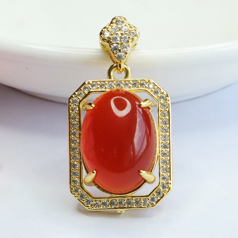 Red Agate Square Pendant Pigeon Egg Chrysoprase Necklace MN3072003