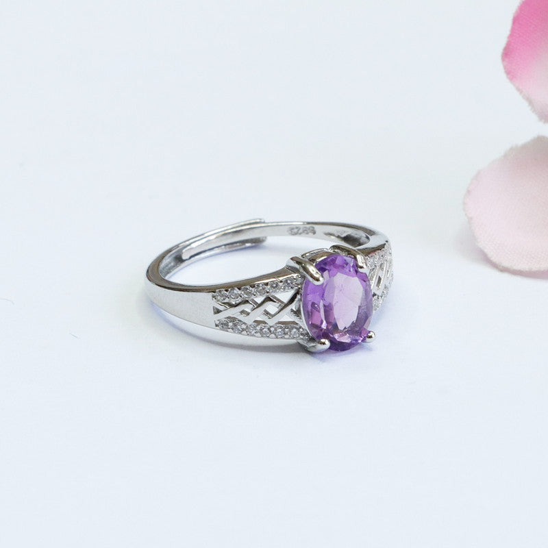 S925 silver inlaid natural amethyst ring colorful treasure jewelry live broadcast piece CB2040715 