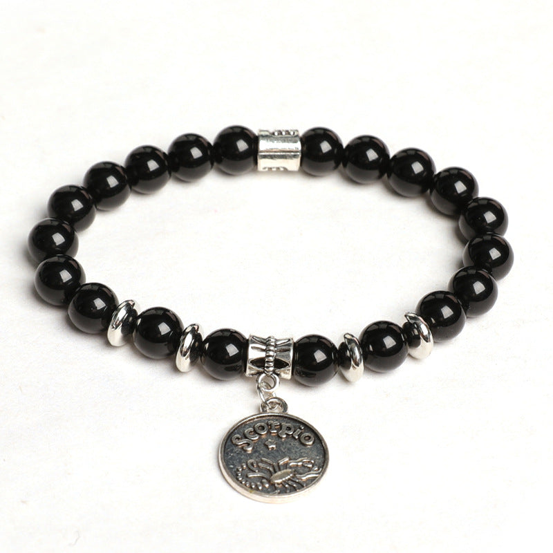 Natural Obsidian Twelve Constellations Planet Beads Bracelet Tag Style Bracelet Couple Style Finger Wrap Soft Bracelet 