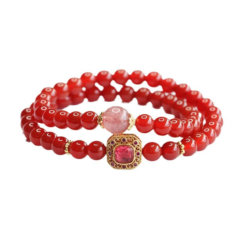 Natural red agate double circle bracelet strawberry crystal bracelet for women national trend MN4062305