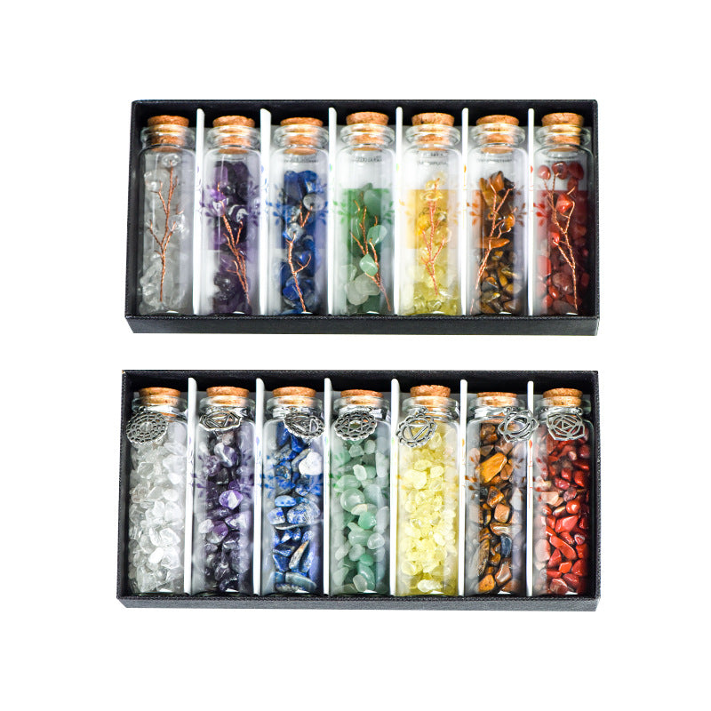 7-color natural crystal gravel drift bottle gift box set crystal tree wishing bottle mineral standard popular science English children's gift 