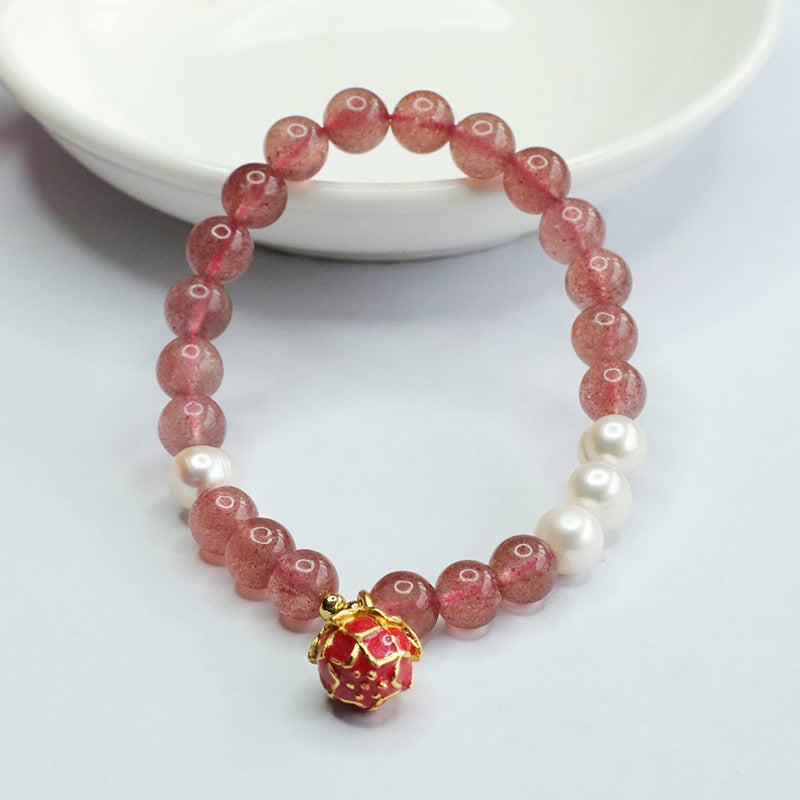 Natural strawberry crystal bracelet red strawberry pearl lotus bracelet for women CB3071803 