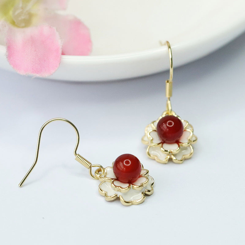 Carnelian earrings pigeon blood carnelian camellia ear hook MN3102007