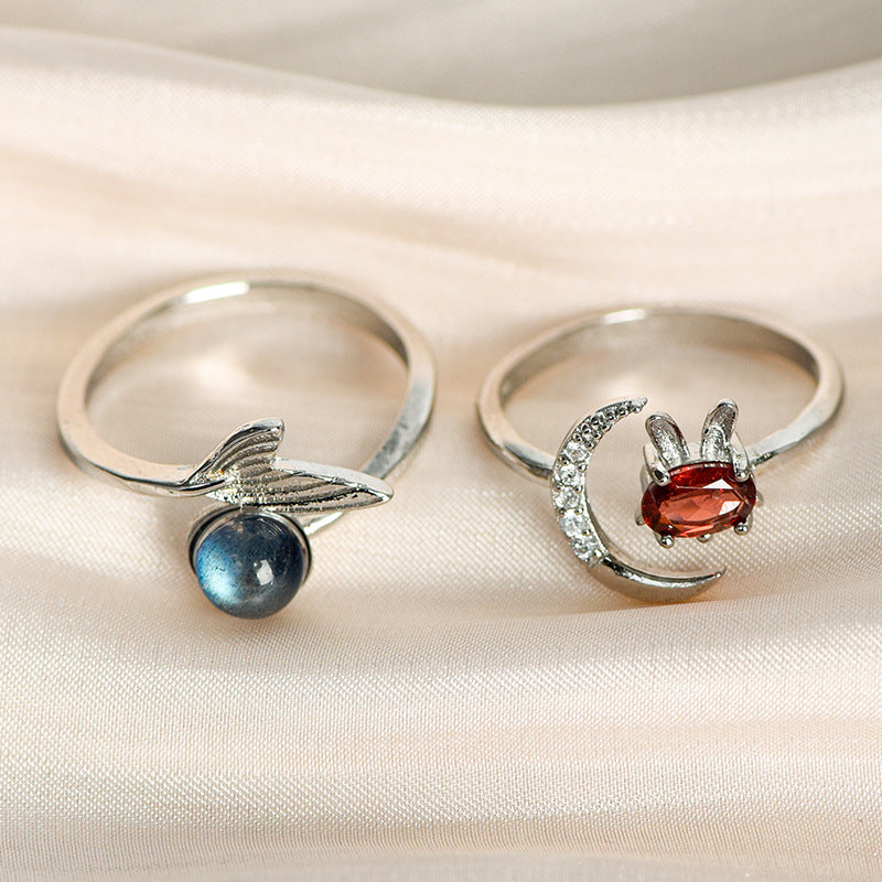 Natural crystal fishtail moonstone style rabbit ring handmade best-selling jewelry holiday gift 