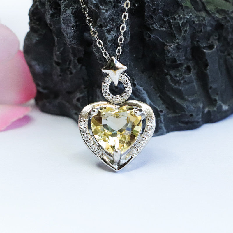 S925 silver set with natural citrine pendant love collarbone necklace supply CB2082008 