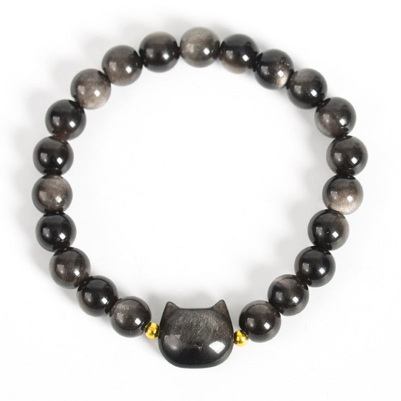 Natural silver obsidian planet bead bracelet obsidian cute kttiy cat bracelet couple style finger wrap soft bracelet 