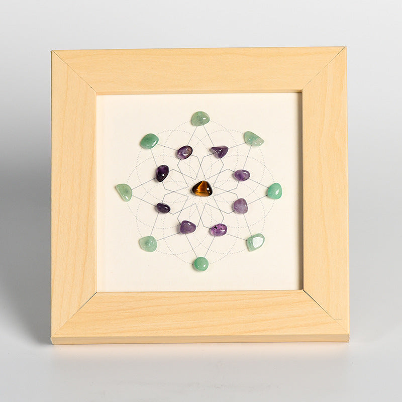 Life-shaped flowers, raw stone crystal photo frame, table, moving to new home, wooden picture frame, home festive ornaments 