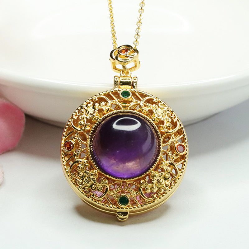 Natural Amethyst Pendant Purple Gem Sachet Openable Necklace CB3091005 