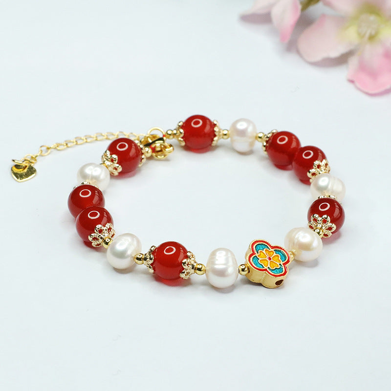 Natural freshwater pearl bracelet red agate four-leaf clover bracelet for women ZZ3032903