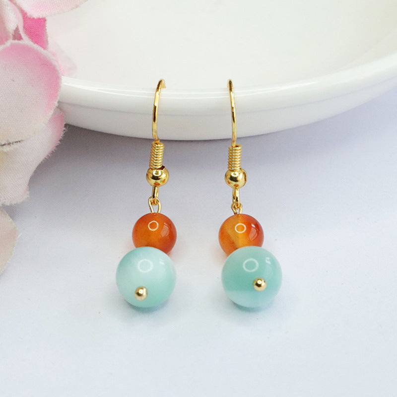 Green sea pattern stone earrings, agate ear hooks, national fashion jewelry CB4010106