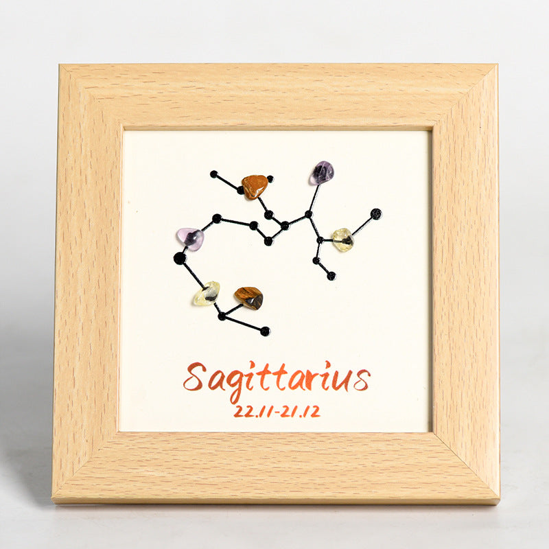 Twelve zodiac signs, raw stone crystal photo frame table, moving to new home picture frame, home festive ornaments and gifts 