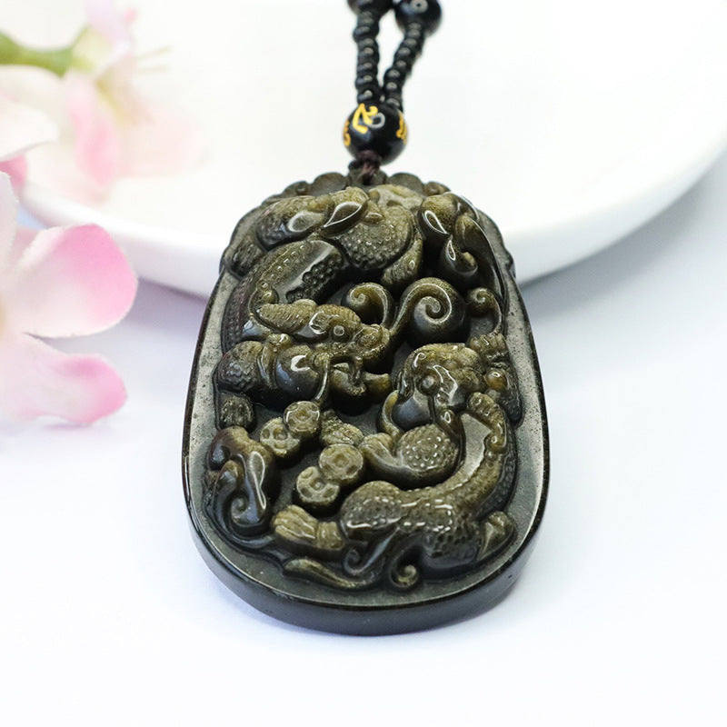 Gold Obsidian Pi Xiu Pendant Gold Sand Obsidian Necklace for Men CB3101311 