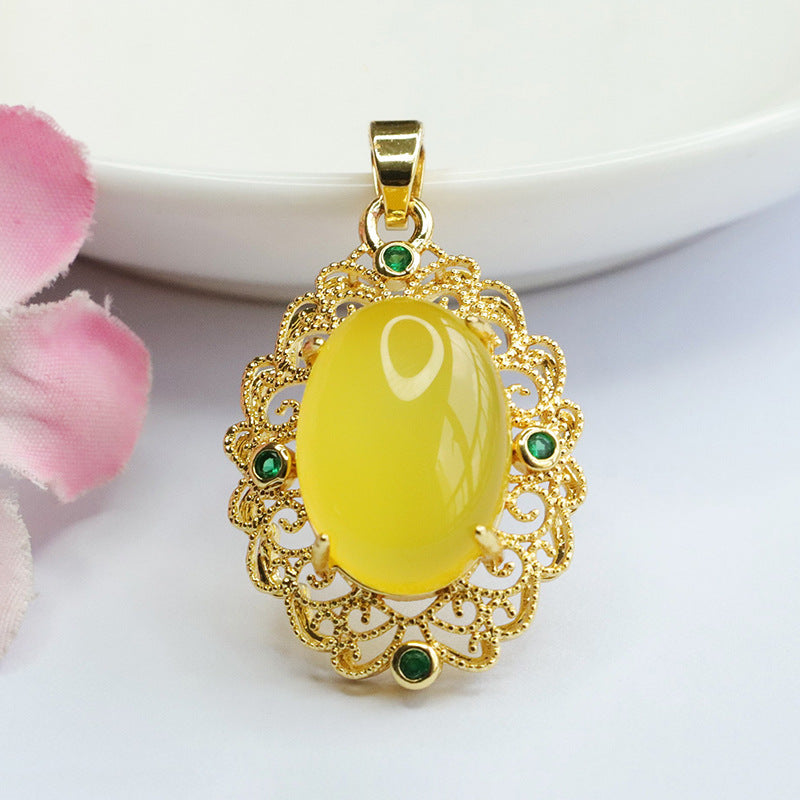 Natural red agate pendant yellow chalcedony necklace women's ethnic style MN3110510