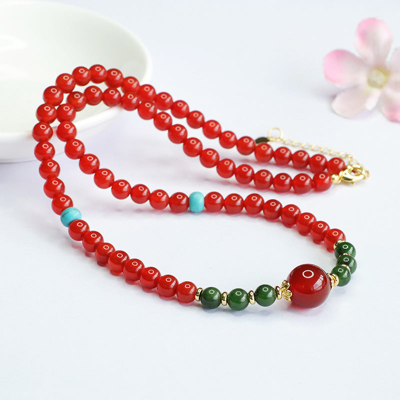 Natural red agate necklace and Hetian jade jasper hanging chain women's national fashion jewelry MN4062901