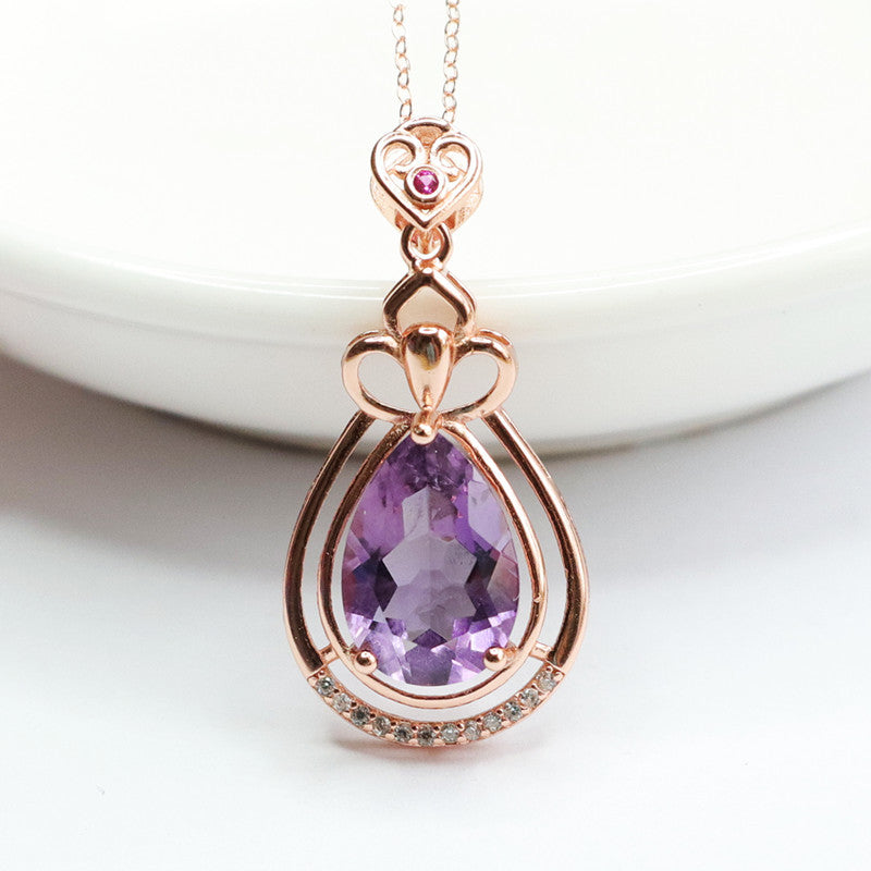 S925 silver inlaid with natural amethyst pendant water drop color jewelery CB2042504 