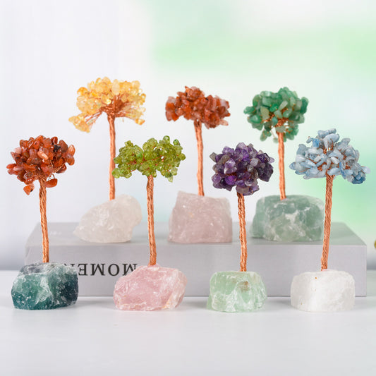 Rose quartz original stone base crystal tree ornaments crafts large crystal tree home office desk craft tree ornaments 