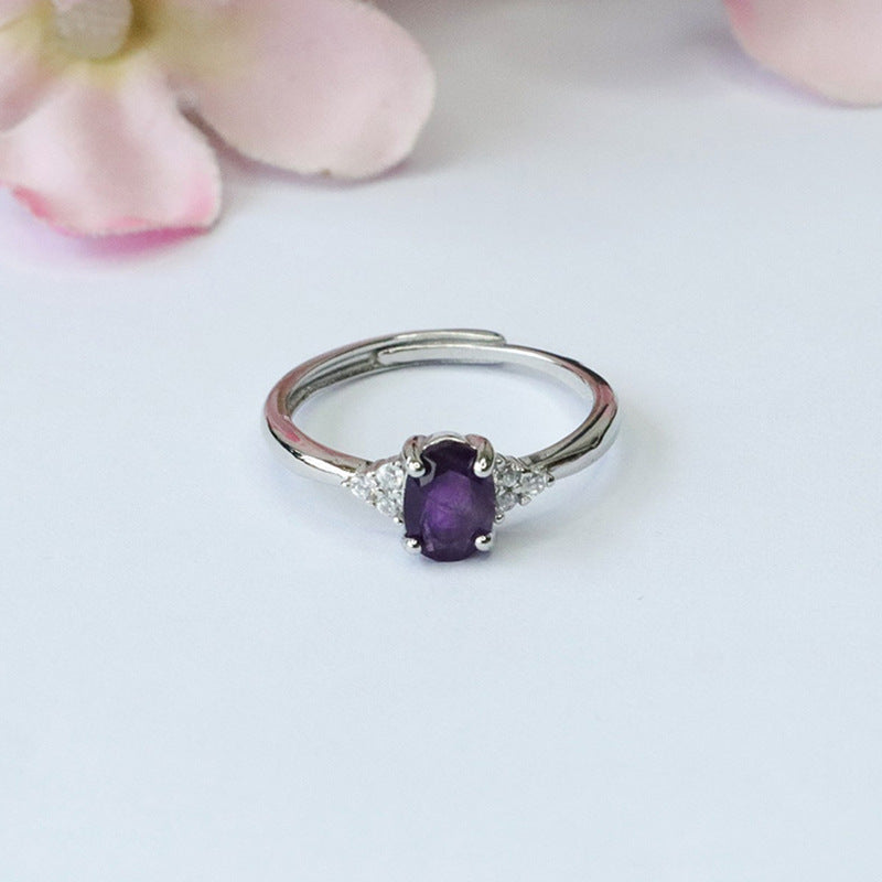 Natural Amethyst Ring Purple Colorful Jewelry Ring Retro Jewelry CB3100103 