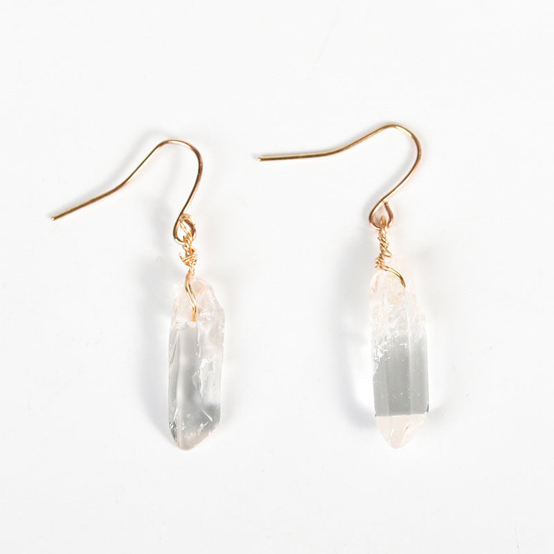 Wholesale natural white crystal column earrings, simple women's long earrings, irregular raw stone earrings 