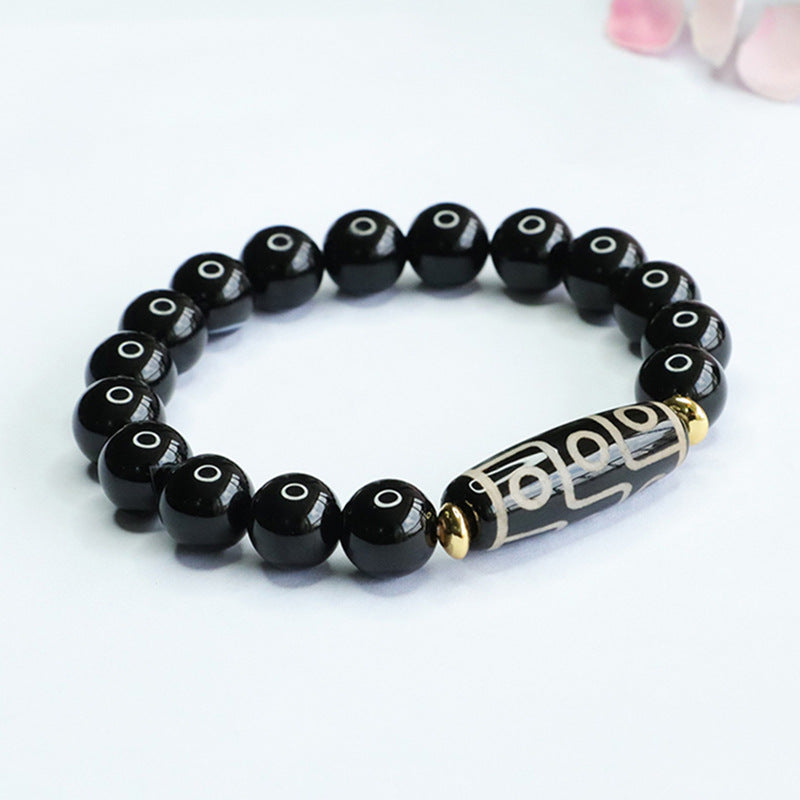 Nine Eyes Dzi Bead Bracelet Black Agate Bracelet Crystal Jewelry MN3063001 