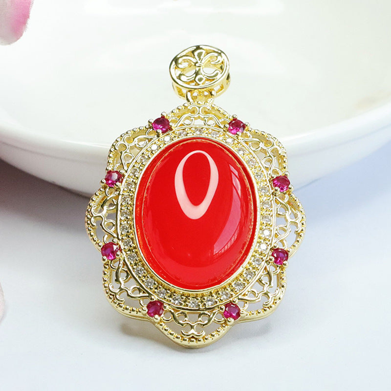 Red Agate Pendant Pigeon Blood Red Pigeon Egg Necklace Retro MN3080409