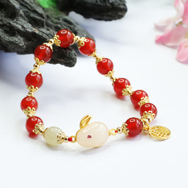 Red Agate Bracelet Rabbit Chalcedony Bracelet Year of the Rabbit Bracelet Jewelry MN2103102