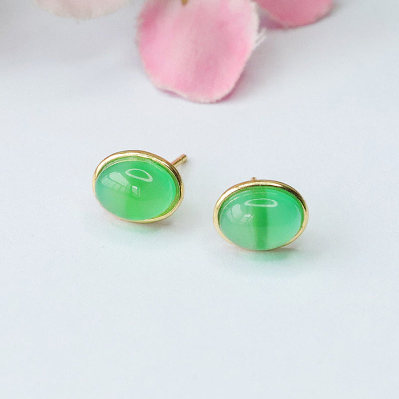 S925 silver set with natural green agate earrings chalcedony earrings jewelry MN3101004