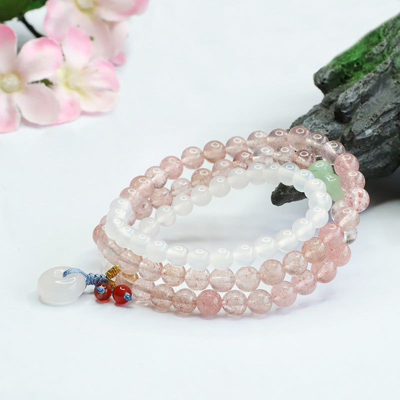 Natural strawberry crystal bracelet with multiple circles of lychee jelly chalcedony safety buckle bracelet factory wholesale CB3022407 