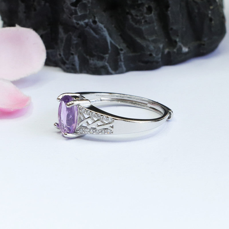 S925 silver inlaid natural amethyst ring colorful treasure jewelry live broadcast piece CB2040715 