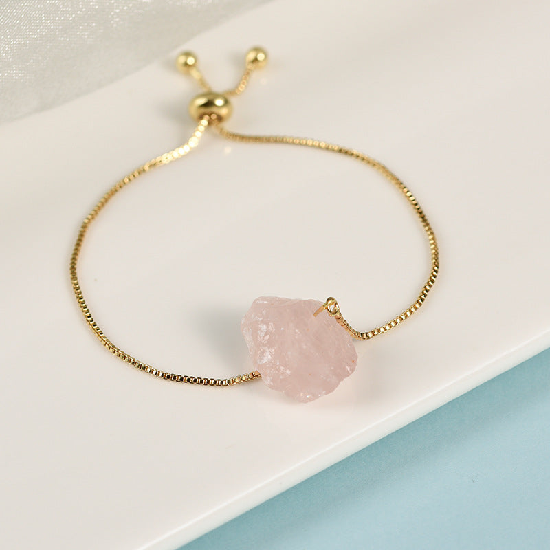 New hot selling natural crystal mixed irregular raw stone chain ladies handmade rose quartz bracelet 