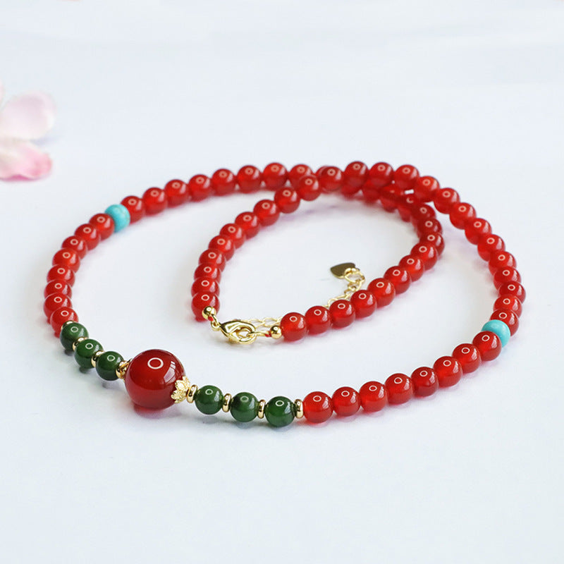 Natural red agate necklace and Hetian jade jasper hanging chain women's national fashion jewelry MN4062901