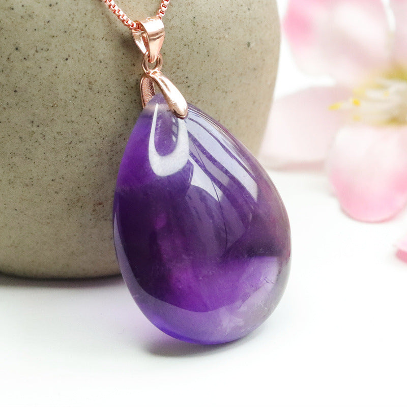 S925 silver set with natural amethyst drop pendant necklace crystal jewelry CB2120133 