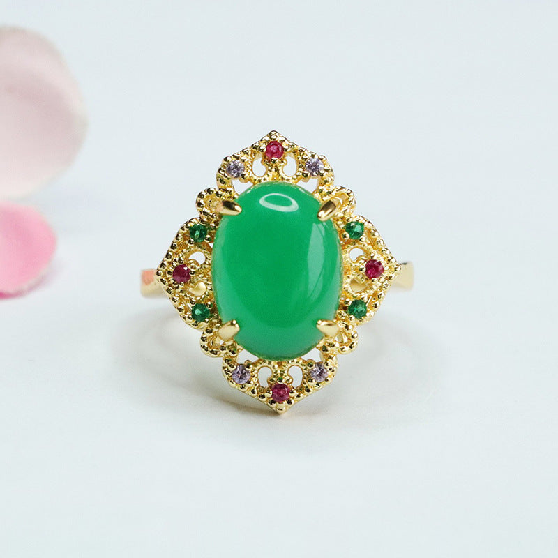 Ice chrysoprase ring red agate ring ring palace style MN4012605