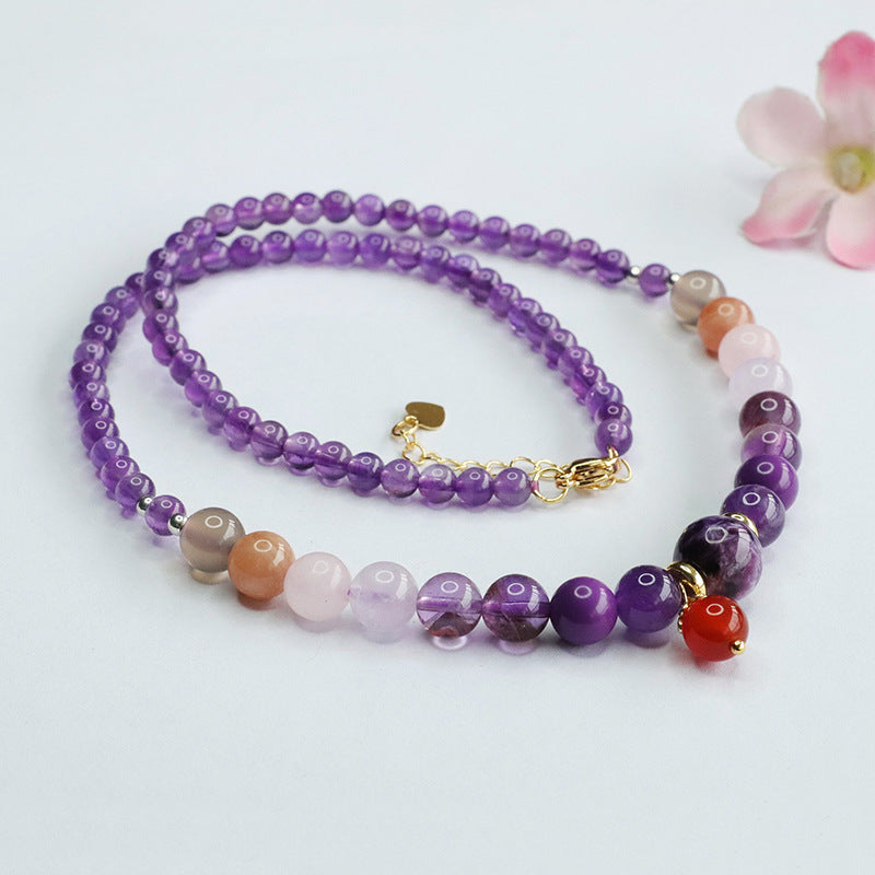 Natural nine purple Lihuo multi-treasure crystal necklace hanging chain CB4022401 