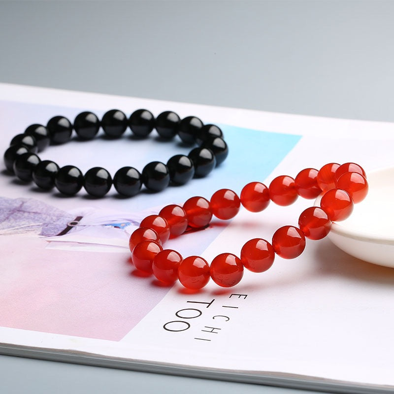 Natural red agate bracelet, round beads, chalcedony bracelet, black agate jewelry welfare MN2061316