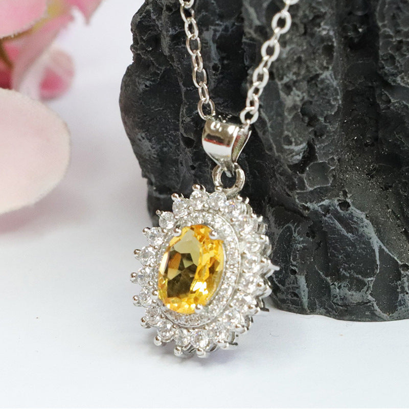 Natural citrine pendant full of diamonds sunflower necklace women's jewelry CB3112308 