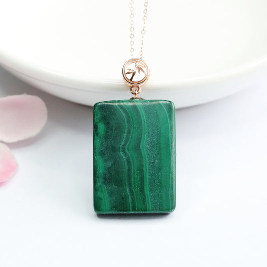 S925 silver inlaid with natural malachite pendant square brand colorful jewelry CB2053017 