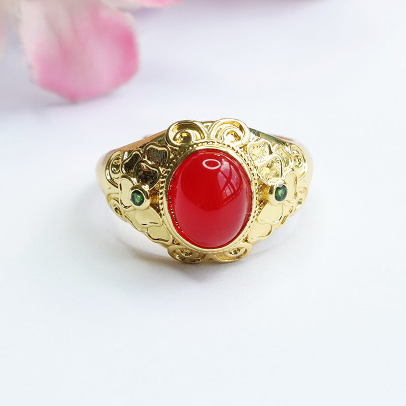 Natural chrysoprase ring pigeon blood red agate ring palace style jewelry MN3110604