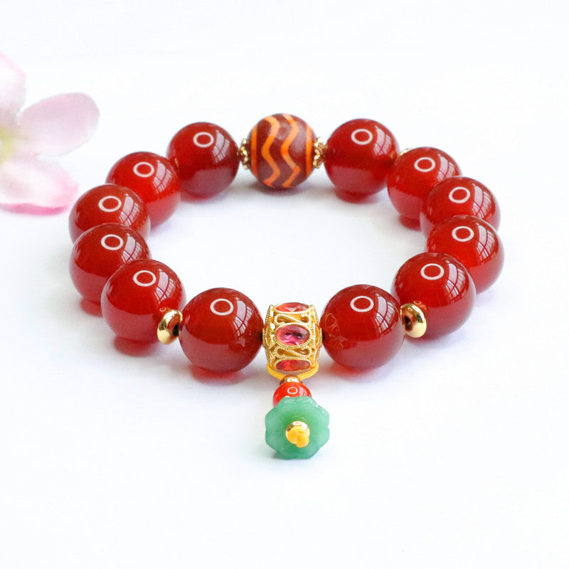 Red Agate Lotus Bracelet Dzi Beads Chalcedony Bracelet Jewelry MN2050503