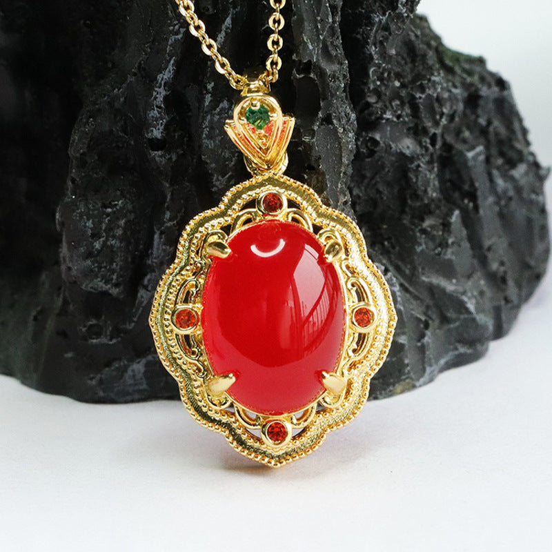 Ice chrysoprase pendant red agate necklace women's retro jewelry MN4013003 