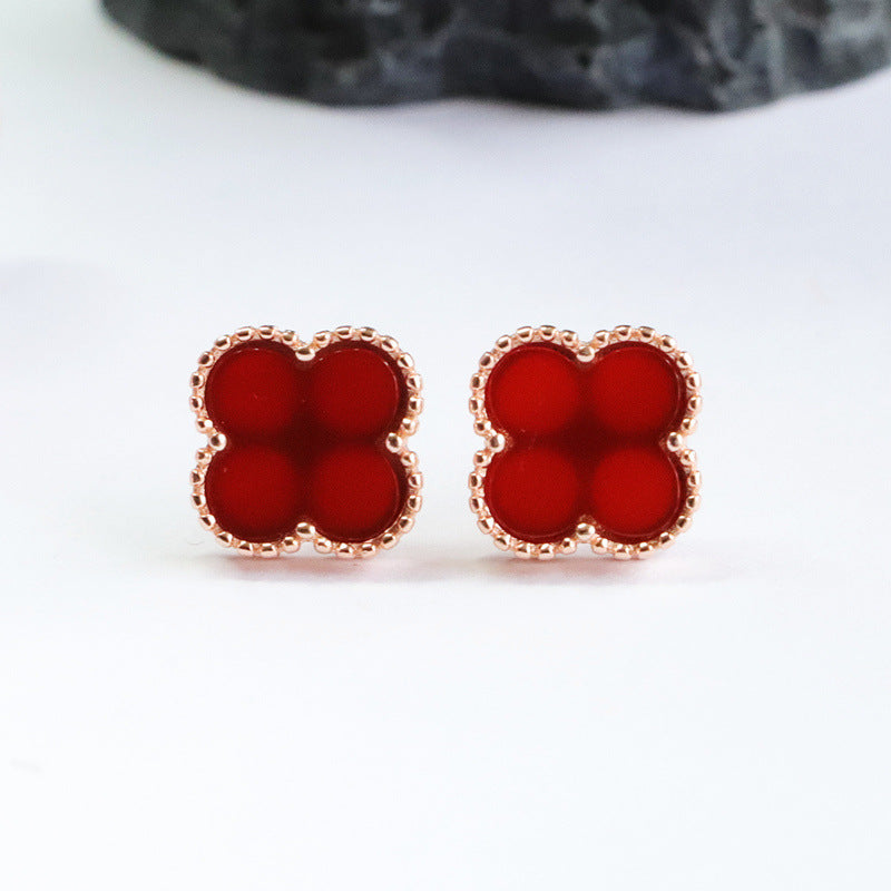 S925 silver set with natural red agate earrings chalcedony ear hook jewelry MN2102012