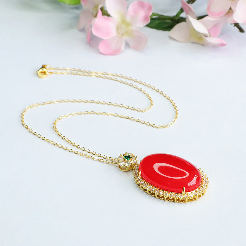 Red agate pendant dove egg chalcedony necklace for women MN3071907