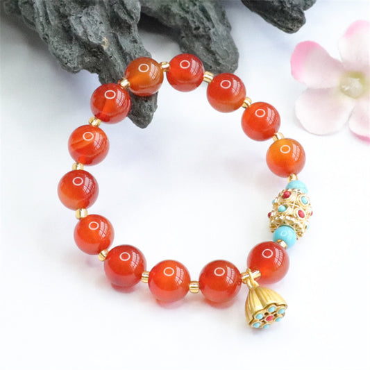 Natural red agate lotus tassel diy bracelet chalcedony bracelet crystal jewelry 2050502