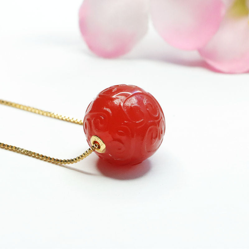 18k gold set with natural red agate palindrome bead pendant chalcedony jewelry MN2072609