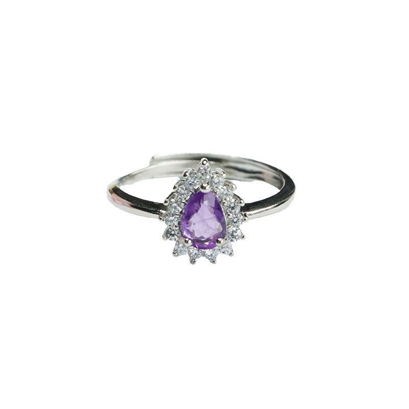 Natural Amethyst Water Drop Ring Purple Colorful Jewel Ring CB4041802 